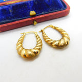 Pair of 9ct Yellow Gold Modernist Hoop Drop Earrings Vintage c1970