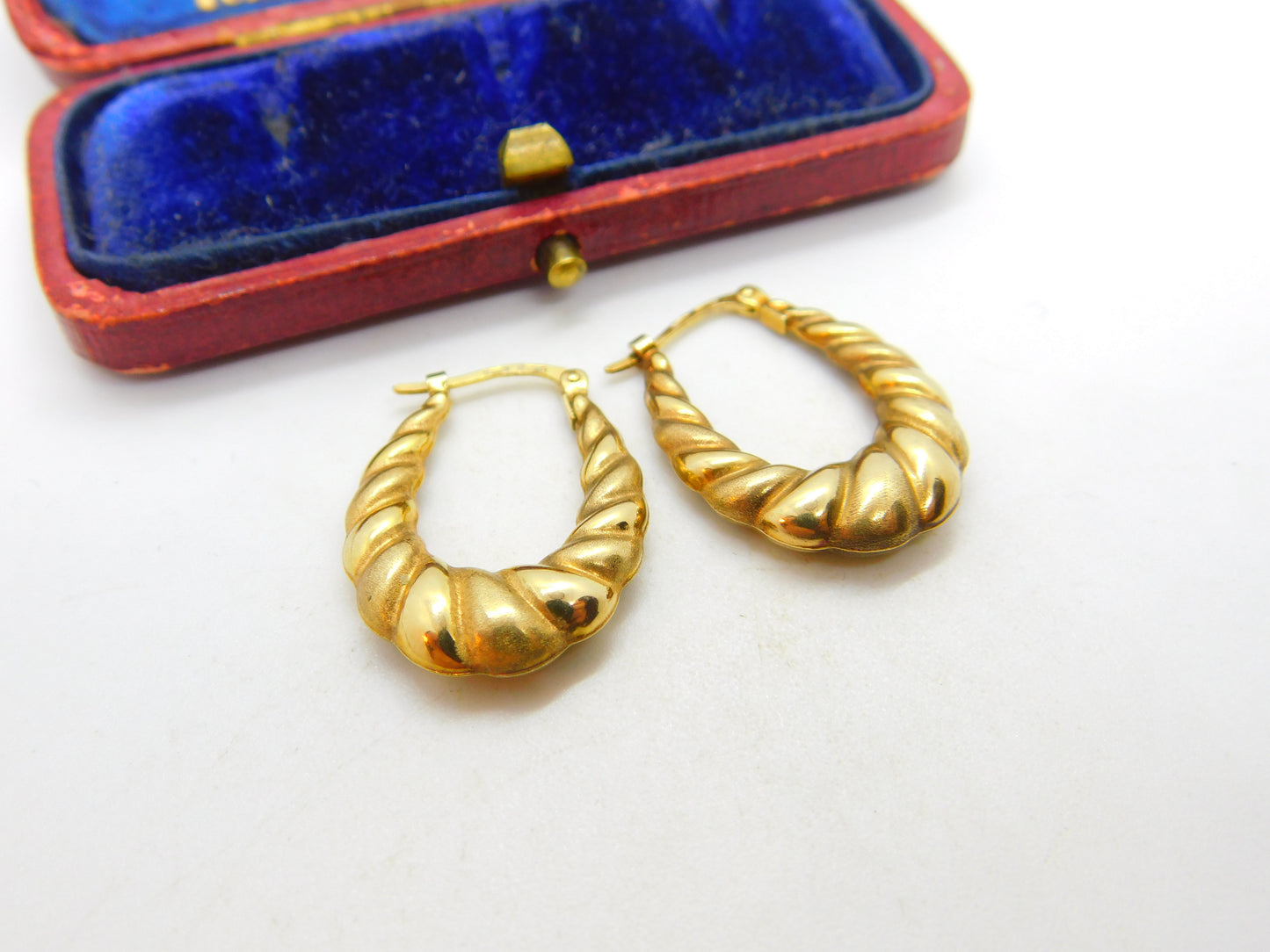 Pair of 9ct Yellow Gold Modernist Hoop Drop Earrings Vintage c1970