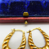 Pair of 9ct Yellow Gold Modernist Hoop Drop Earrings Vintage c1970