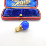 9ct Yellow Gold Blue Hardstone Bead Charm or Pendant Vintage London c1990