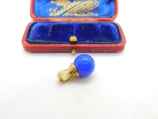 9ct Yellow Gold Blue Hardstone Bead Charm or Pendant Vintage London c1990