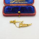 9ct Yellow Gold Jewelled Sword in the Scabbard Charm or Pendant 1968 London