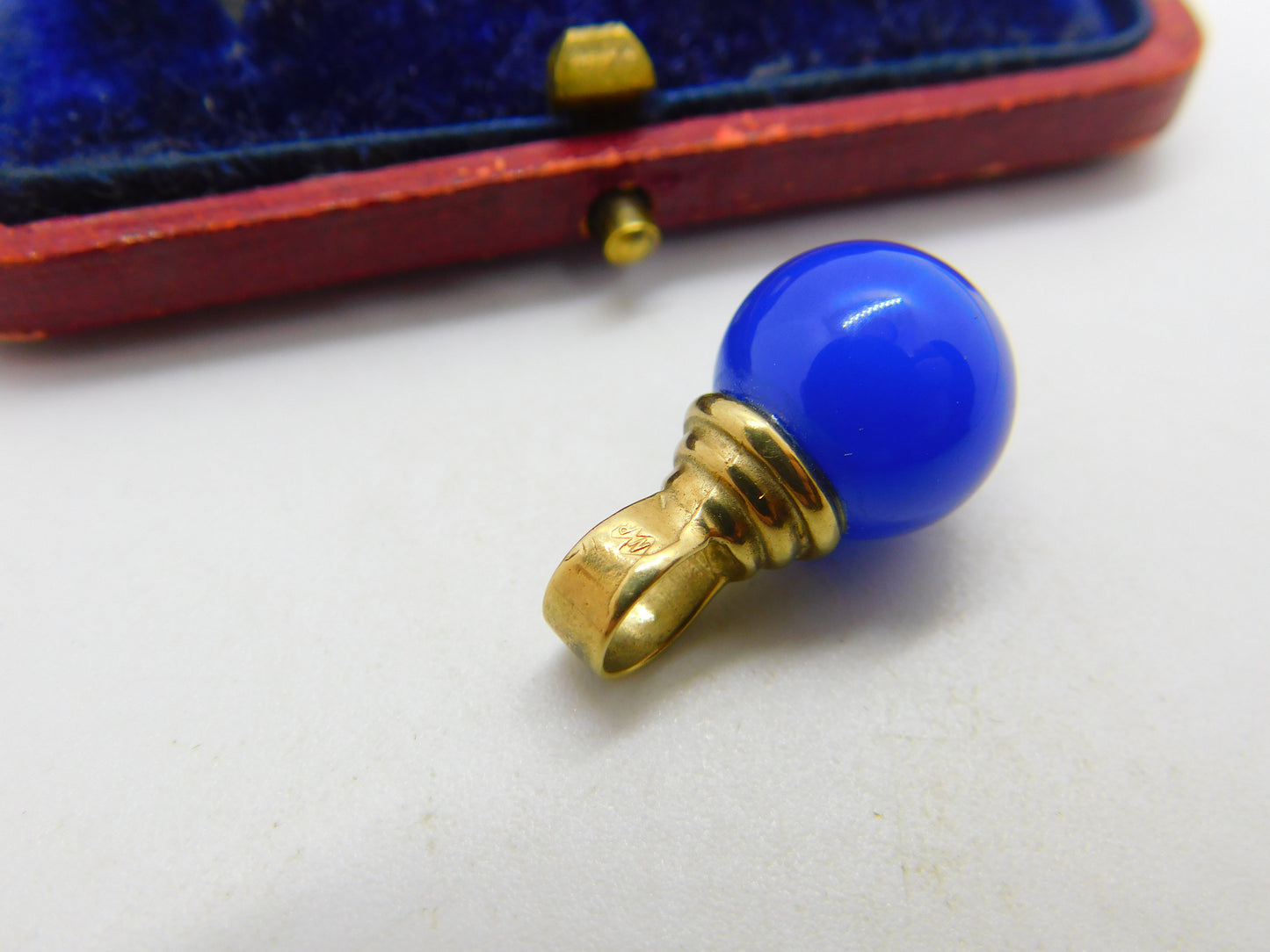 9ct Yellow Gold Blue Hardstone Bead Charm or Pendant Vintage London c1990