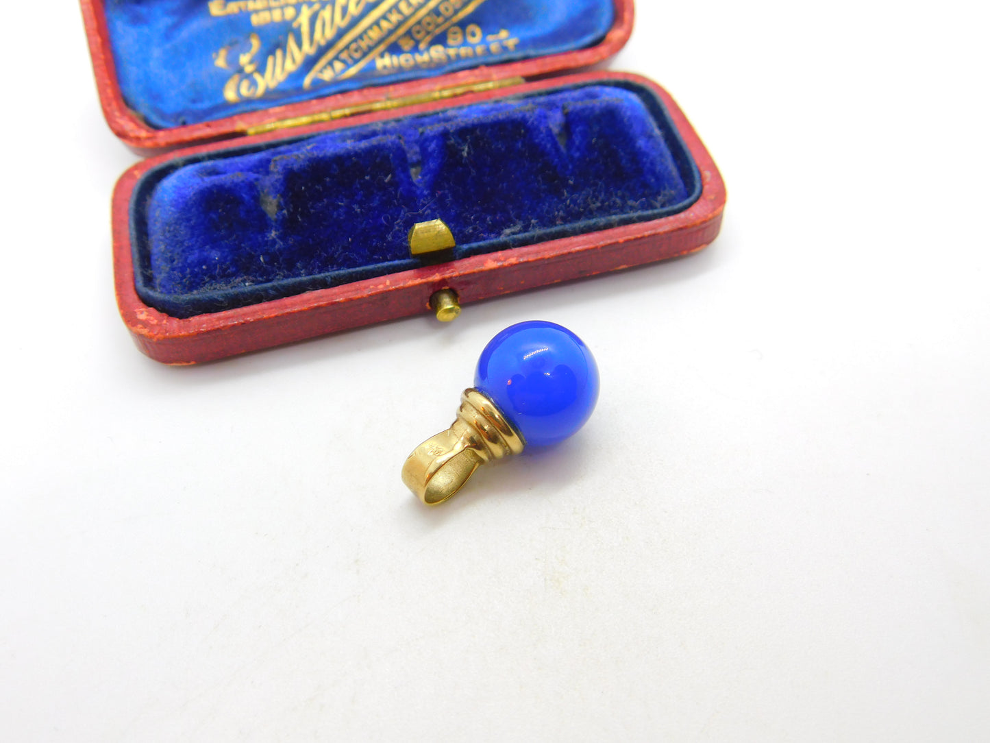 9ct Yellow Gold Blue Hardstone Bead Charm or Pendant Vintage London c1990