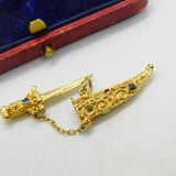 9ct Yellow Gold Jewelled Sword in the Scabbard Charm or Pendant 1968 London