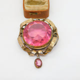 Large Victorian Pinchbeck & Pink Paste Statement Brooch Antique c1880