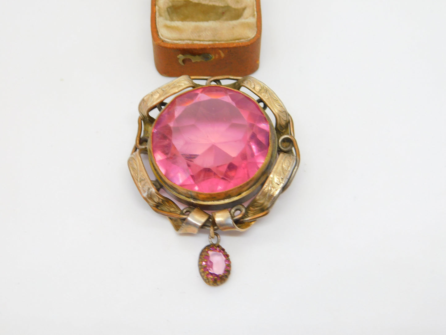 Large Victorian Pinchbeck & Pink Paste Statement Brooch Antique c1880