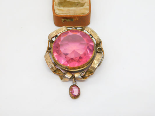 Large Victorian Pinchbeck & Pink Paste Statement Brooch Antique c1880