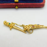 9ct Yellow Gold Jewelled Sword in the Scabbard Charm or Pendant 1968 London