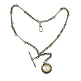 Victorian Sterling Silver Trombone Albert Watch Chain, Compass Antique 1894 London