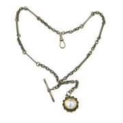 Victorian Sterling Silver Trombone Albert Watch Chain, Compass Antique 1894 London