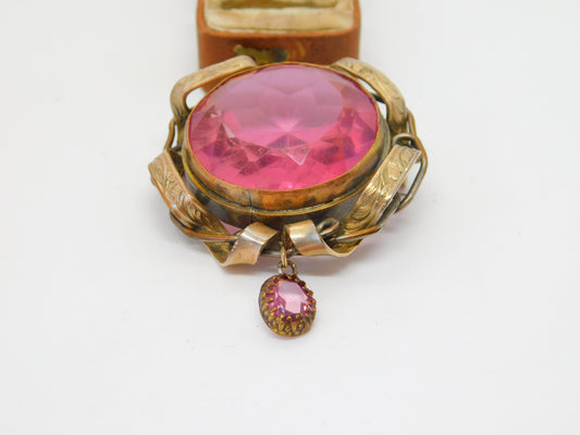 Large Victorian Pinchbeck & Pink Paste Statement Brooch Antique c1880