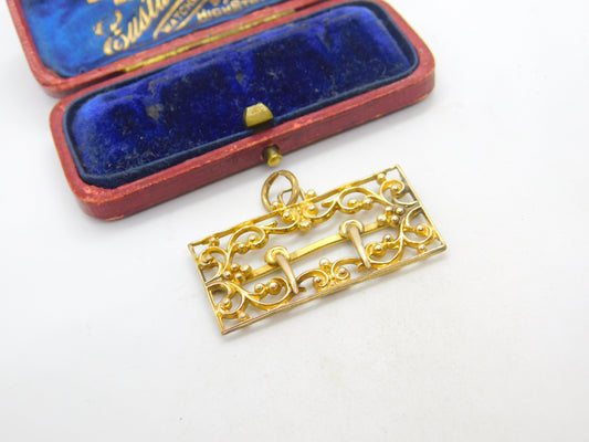 Victorian 9ct Yellow Gold Fronted Buckle Form Floral Pendant Antique c1890