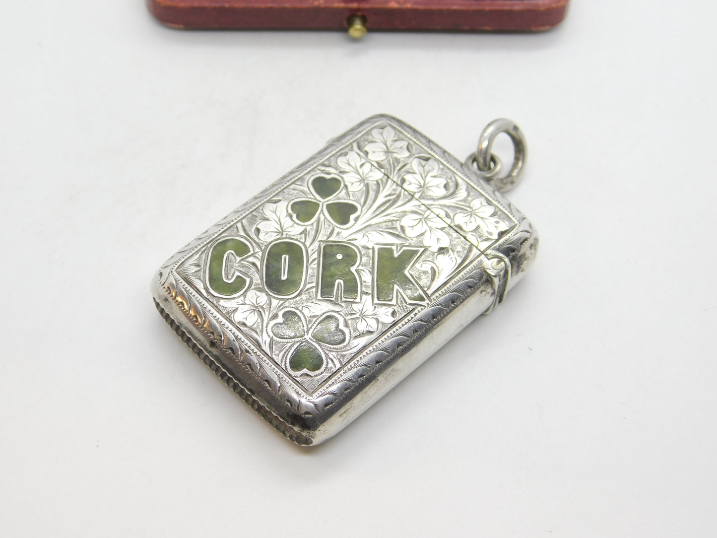 Victorian Sterling Silver Connemara Marble Inlay 'Cork' Novelty Vesta Case 1901