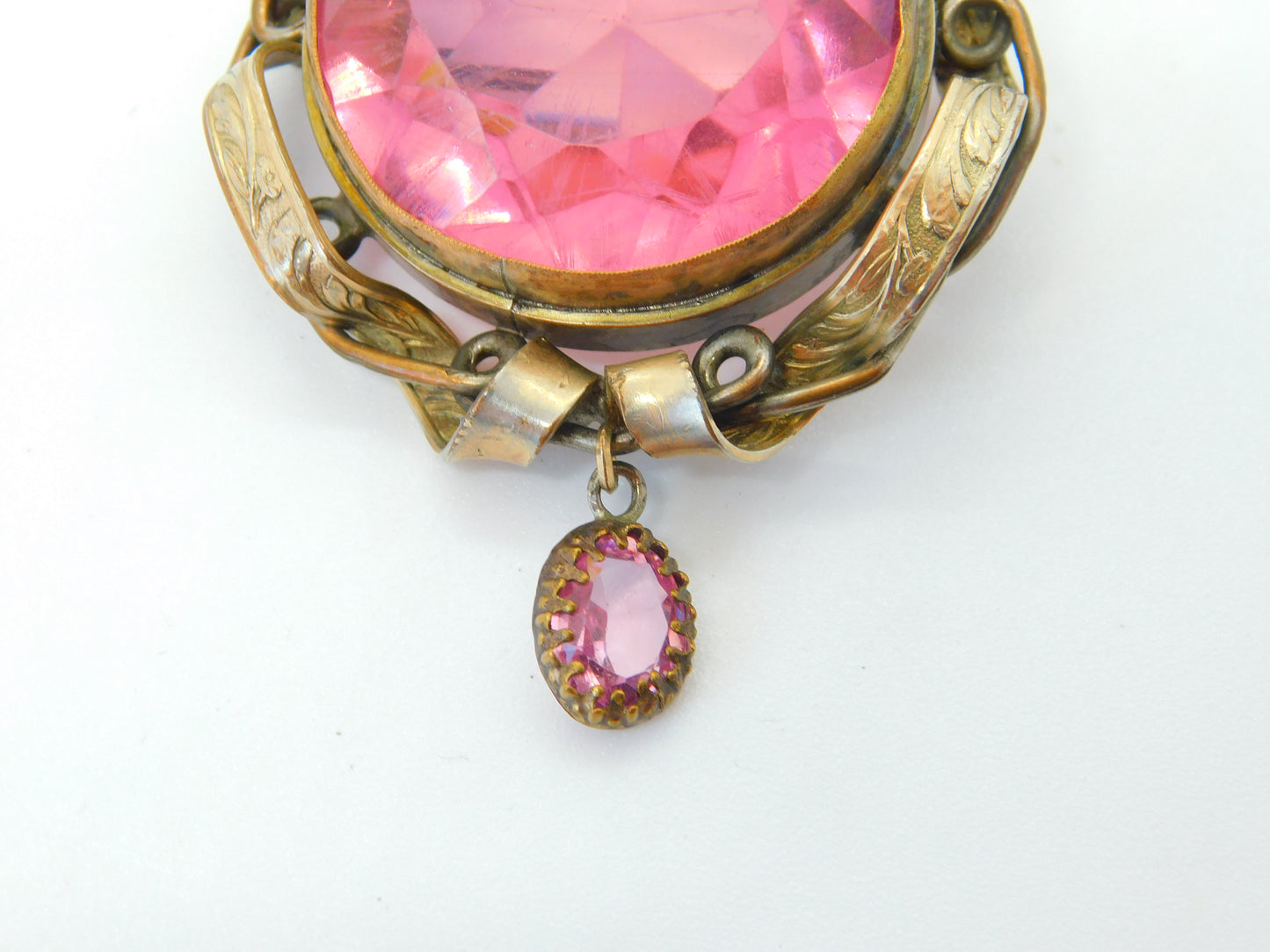 Large Victorian Pinchbeck & Pink Paste Statement Brooch Antique c1880