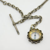 Victorian Sterling Silver Trombone Albert Watch Chain, Compass Antique 1894 London