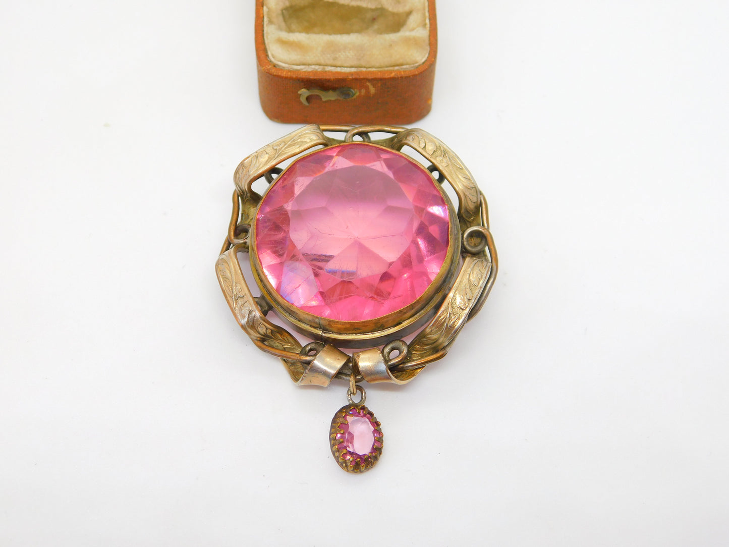 Large Victorian Pinchbeck & Pink Paste Statement Brooch Antique c1880