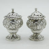 George IV Sterling Silver Floral Pair of Floral Pepper Pots Antique 1828 London