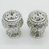 George IV Sterling Silver Floral Pair of Floral Pepper Pots Antique 1828 London