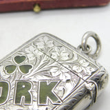 Victorian Sterling Silver Connemara Marble Inlay 'Cork' Novelty Vesta Case 1901