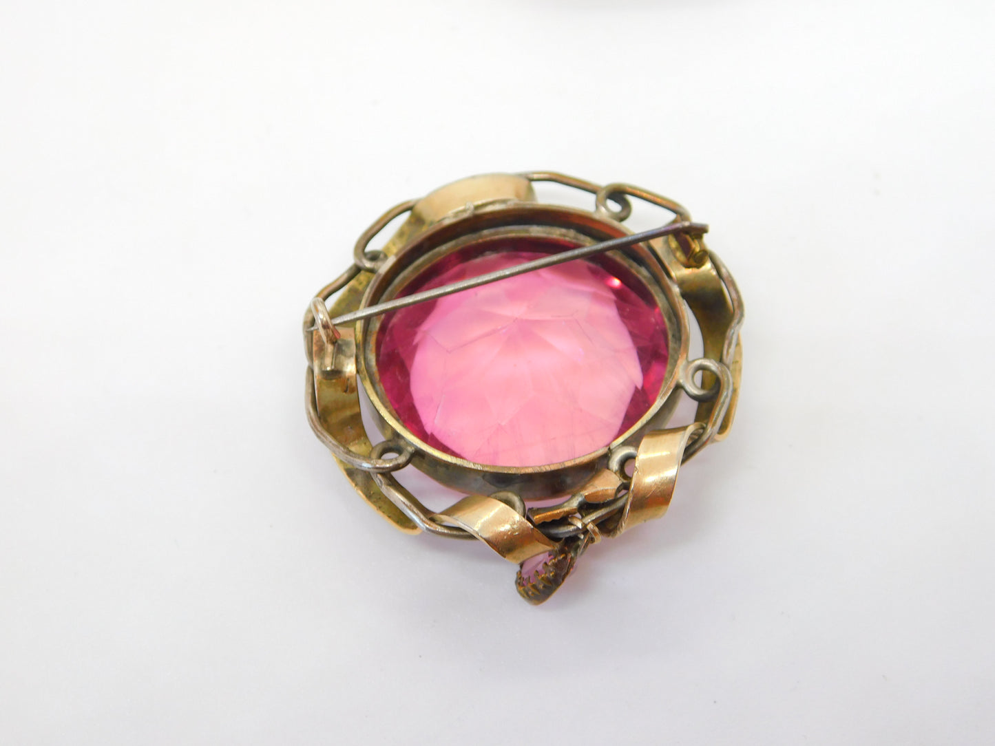 Large Victorian Pinchbeck & Pink Paste Statement Brooch Antique c1880