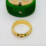 18ct Yellow Gold, Diamond, Emerald, Ruby & Sapphire Dress Ring Vintage c1990