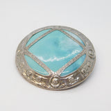 Arts & Crafts Sterling Silver Fronted Blue Enamel Brooch Pin Antique c1910