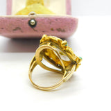 Victorian 18ct Gold, Turquoise, Pearl & Chalcedony Starburst Dress Ring Antique