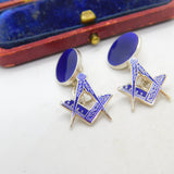 Pair of Sterling Silver Blue Enamel Masonic Compass Cufflinks Vintage c1960
