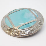 Arts & Crafts Sterling Silver Fronted Blue Enamel Brooch Pin Antique c1910