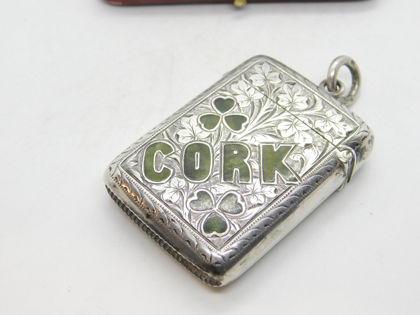 Victorian Sterling Silver Connemara Marble Inlay 'Cork' Novelty Vesta Case 1901