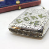 Victorian Sterling Silver Connemara Marble Inlay 'Cork' Novelty Vesta Case 1901