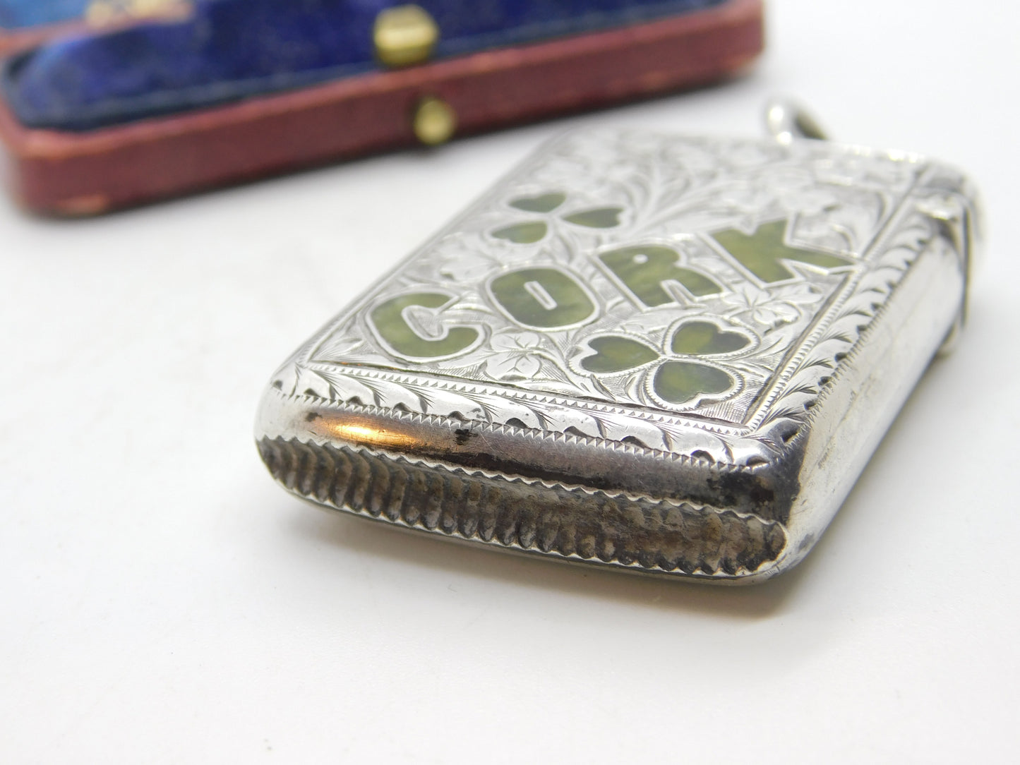 Victorian Sterling Silver Connemara Marble Inlay 'Cork' Novelty Vesta Case 1901