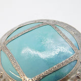 Arts & Crafts Sterling Silver Fronted Blue Enamel Brooch Pin Antique c1910