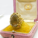 9ct Yellow Gold Smoky Quartz Cocktail Statement Ring Vintage 1975 London