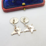 Pair of Sterling Silver Blue Enamel Masonic Compass Cufflinks Vintage c1960