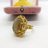 9ct Yellow Gold Smoky Quartz Cocktail Statement Ring Vintage 1975 London