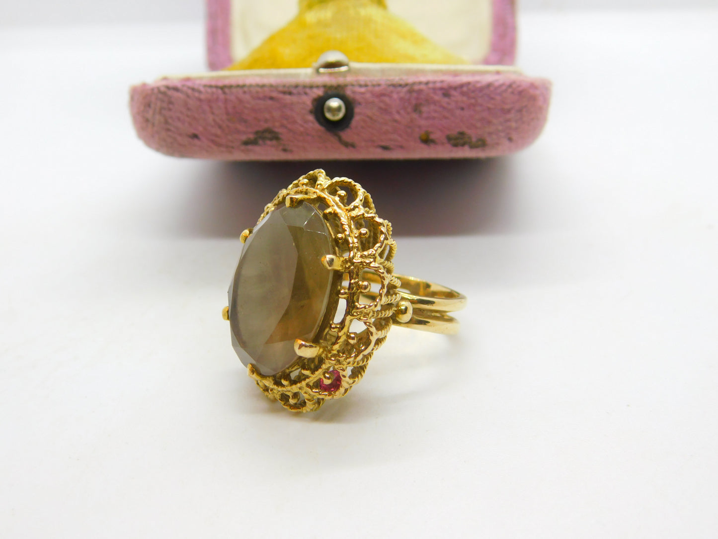 9ct Yellow Gold Smoky Quartz Cocktail Statement Ring Vintage 1975 London