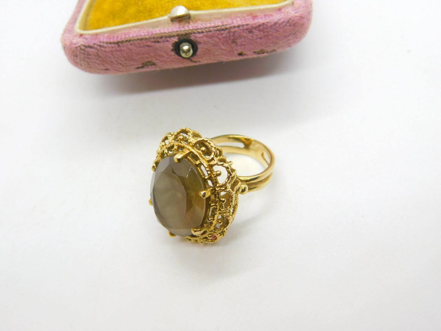 9ct Yellow Gold Smoky Quartz Cocktail Statement Ring Vintage 1975 London