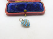Sterling Silver Pave Set Turquoise & Seed Pearl Puffy Heart Pendant Antique 1920