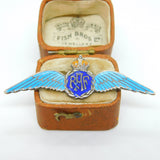 WWII-era Sterling Silver Blue Enamel RAF Wings Sweetheart Brooch Antique c1940