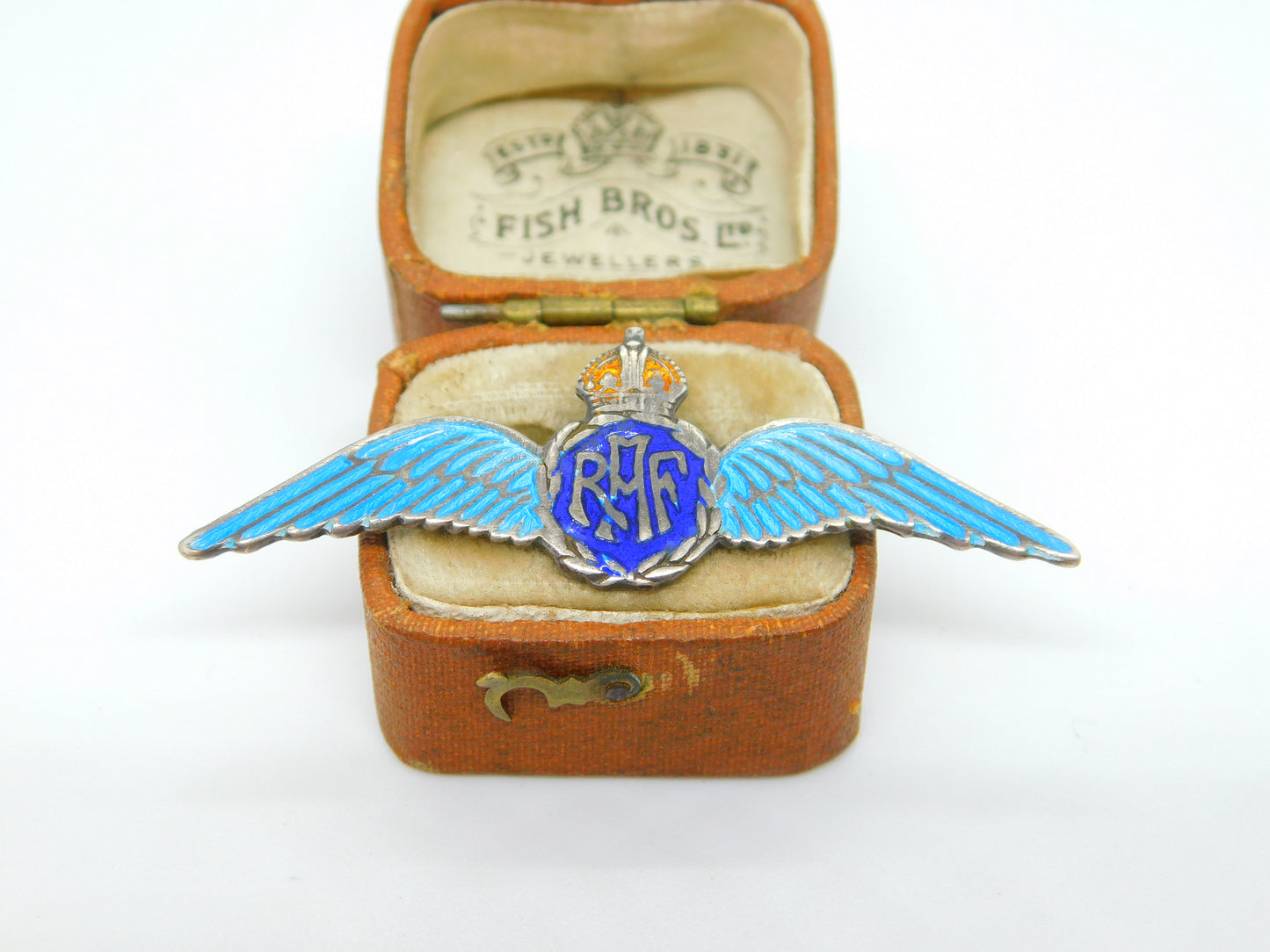 WWII-era Sterling Silver Blue Enamel RAF Wings Sweetheart Brooch Antique c1940