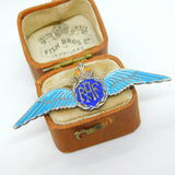 WWII-era Sterling Silver Blue Enamel RAF Wings Sweetheart Brooch Antique c1940