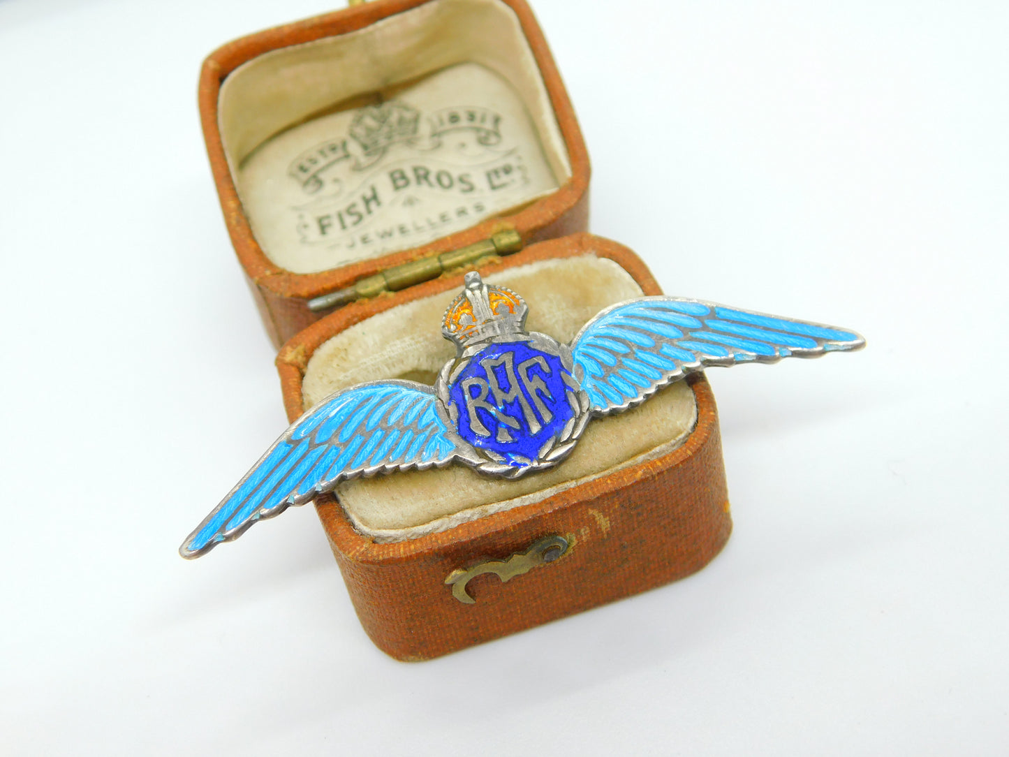 WWII-era Sterling Silver Blue Enamel RAF Wings Sweetheart Brooch Antique c1940