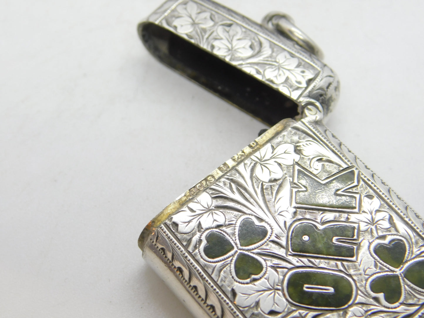 Victorian Sterling Silver Connemara Marble Inlay 'Cork' Novelty Vesta Case 1901