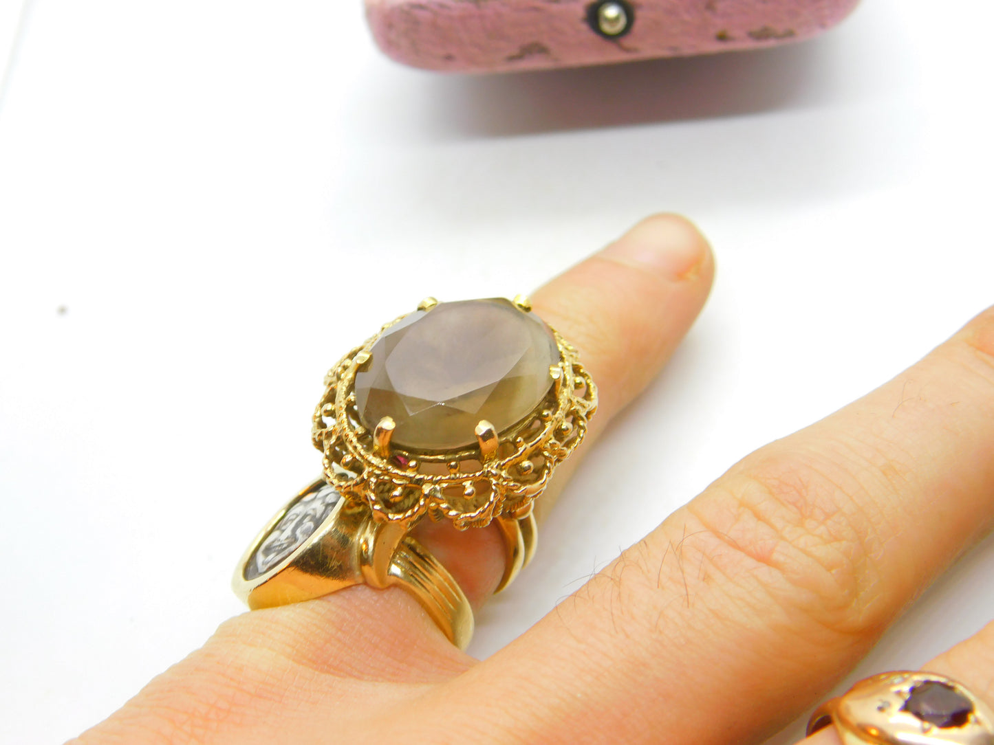 9ct Yellow Gold Smoky Quartz Cocktail Statement Ring Vintage 1975 London