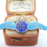 WWII-era Sterling Silver Blue Enamel RAF Wings Sweetheart Brooch Antique c1940
