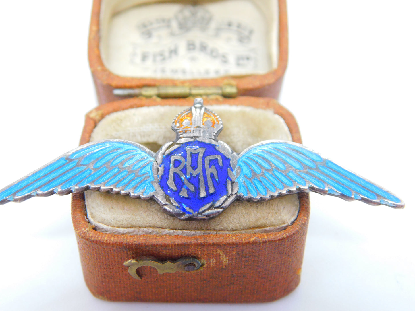 WWII-era Sterling Silver Blue Enamel RAF Wings Sweetheart Brooch Antique c1940