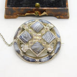 Victorian Scottish Sterling Silver Montrose Agate Target Brooch Antique c1860