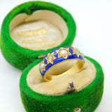 Victorian 18ct Yellow Gold, 0.2ct Diamond, Pearl, Blue Enamel Ring Antique c1860
